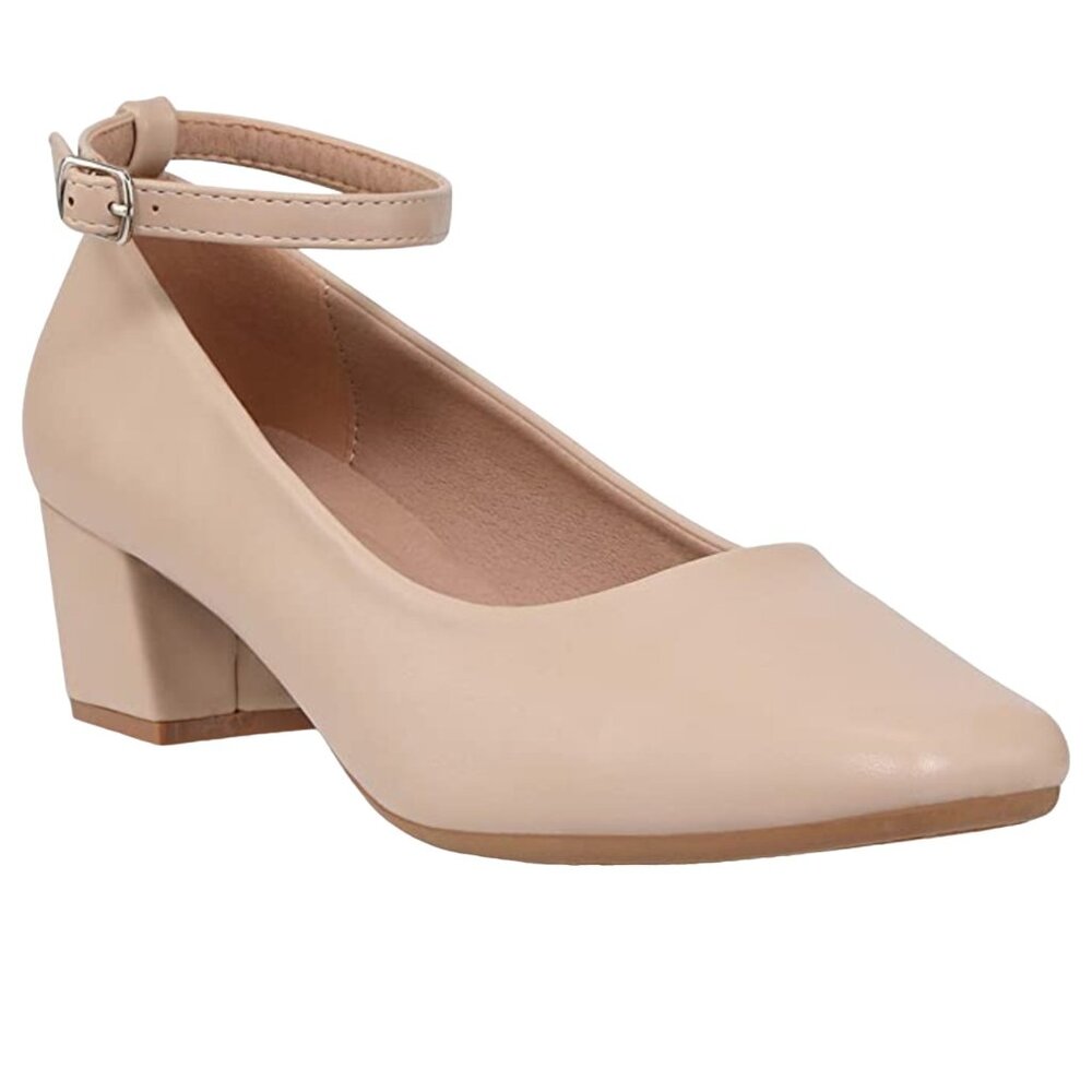 Chunky Low Block Heel Women's Dress Shoes Square Toe Ankle Buckle Pumps - Picture 4 of 6